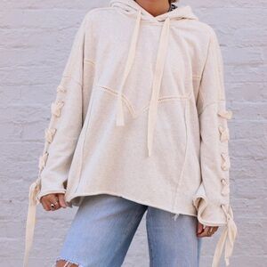 POL Women's NWT French Terry Lace-Up Sleeve Sweatshirt